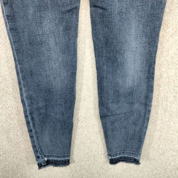 Spanx Pull on Jeggings Wmns S Blue Medium Wash Mid Rise Ankle Raw Hem Slimming - Picture 9 of 12